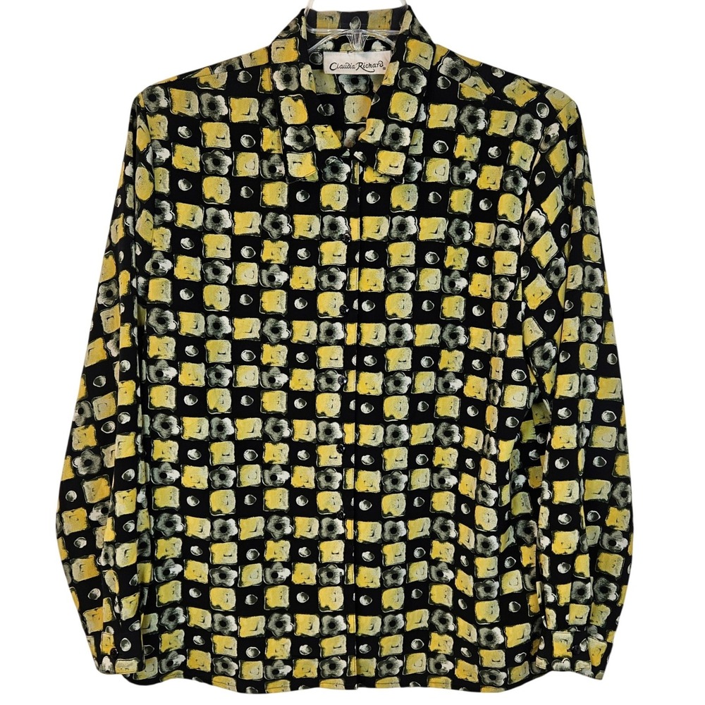 Claudia Richard 14 Blouse Abstract Geometric Floral Whimsigoth‎ Mod 90s VTG